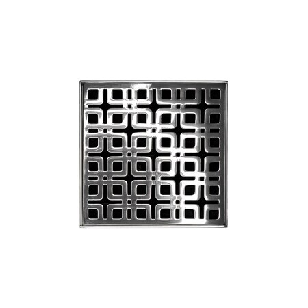 Infinity Drain 4"x4"KD 4 Cmplt Kit W/Link Pattern DecPlate-PS W/PVC DrainBdy, 2"OUTLT KD_4_2P_PS
